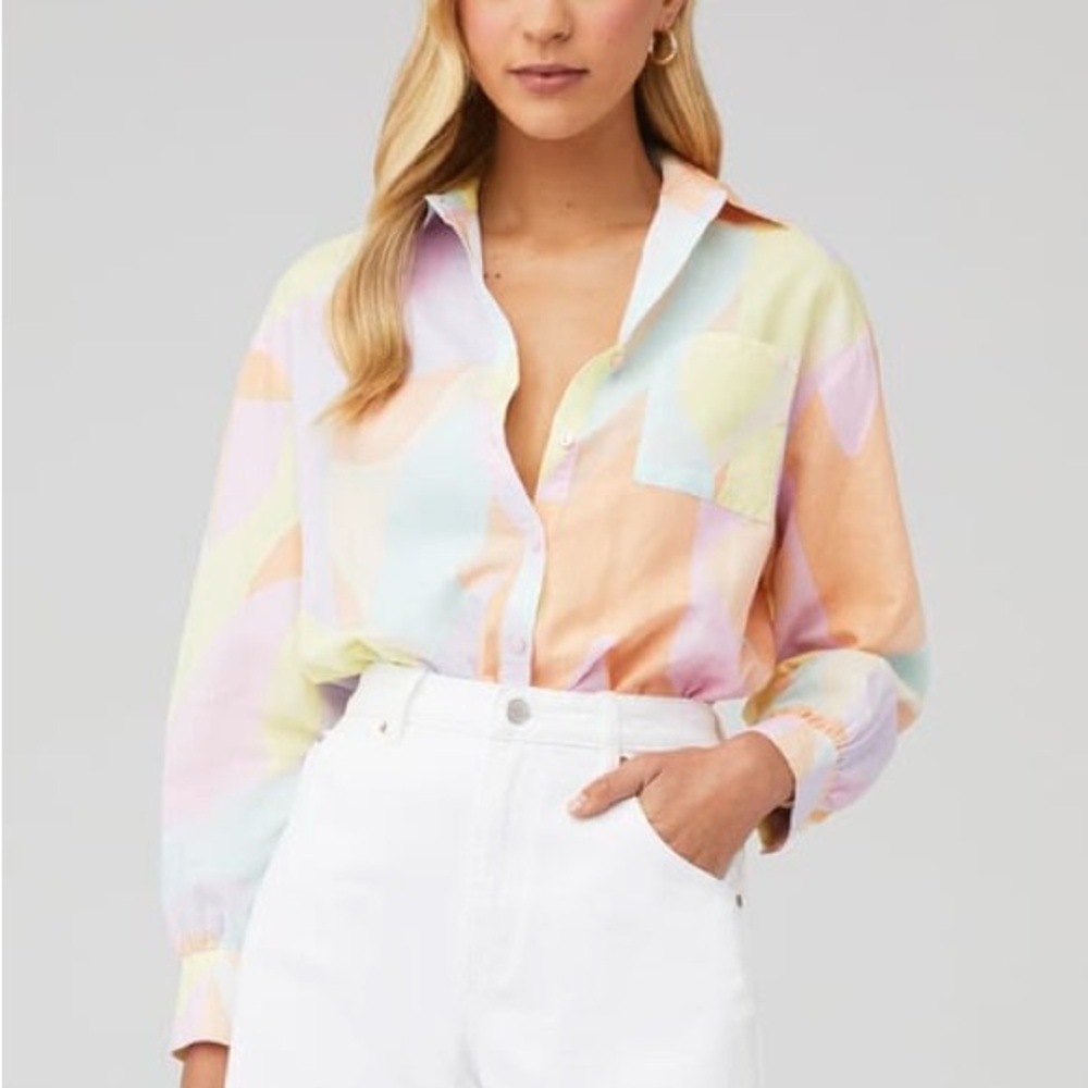 Peppermayo Emme Button Down Linen Shirt, Size 6